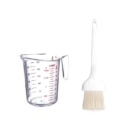 Nechtik Pastry Brush with pot 16oz Measuring Cup, Basting Brush Natural Boar Bristles, Plastic Hook Handle, Heat Resistant Bristles Up To 500°F (260°C) for Grill Cooking Baking bbq brush (2 -inch wide)