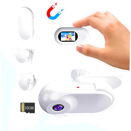 Xilecam Mini Action Camera 1080P with 32GB Card Sports Camera Pocket Wearable Body Camera Helmet Camera vlogging Camera Multi-Function Accessory Mini Body Camera Pocket Camera (White)