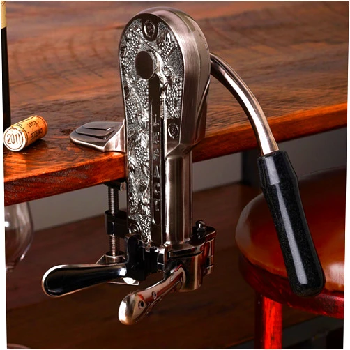 Luminira Wine Enthusiast Legacy Corkscrew – Durable Wine Opener with Black Marble Handle & Solid Metal Construction - Long Lasting Cork Removal with Tabletop Mount (Pewter)