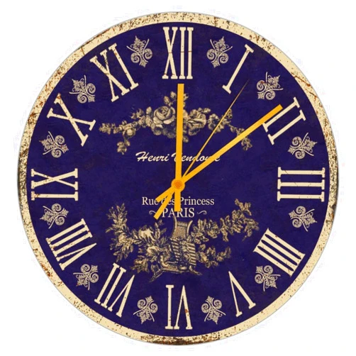 UanMere Bedroom Round Clock Retro Blue Wall Clock Battery Operated Silent Movement Wall Clock 10 inch Blue Toile French Wooden Wall Clocks for Bathroom Housewarming Gift Rustic Wood Clock