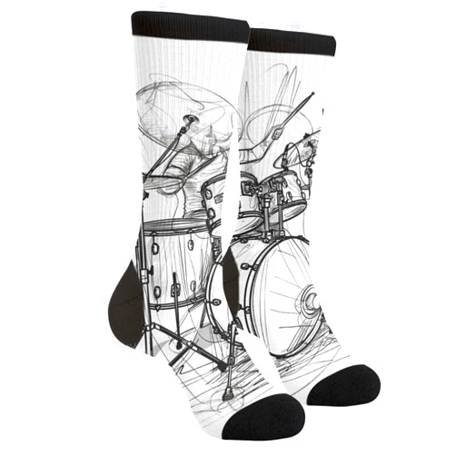 YISHOW Graffiti Sketch Drummer Music Men's Unisex Novelty Crew Socks Funny Crazy Dress Socks, Black and White