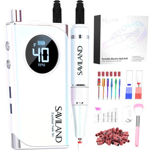 SAVILAND Nail Drill for Acrylic Nails Professional: 40000RPM Nail Drill 6000mAhm High Capacity Rechargeable Electric Nail File 13 Drill Bits for Nails Manicure Pedicure E File Sky Realm