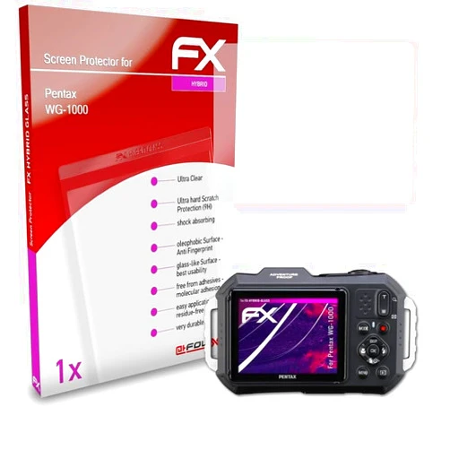 AtFoliX Plastic Glass Protective Film compatible with Pentax WG-1000 Glass Protector, 9H Hybrid-Glass FX Glass Screen Protector of plastic