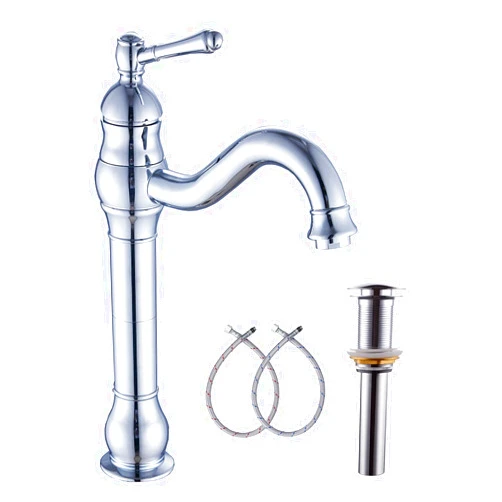 GGStudy 360° Swivel Chrome Single Handle One Hole Bathroom Sink Faucet Matching with Pop Up Drain