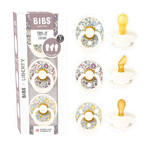 BIBS Pacifiers Try-It Collection | 3-Pack Soothers | BPA-Free Symmetrical Nipple | Made in Denmark | One Size 0-6 Months | Eloise
