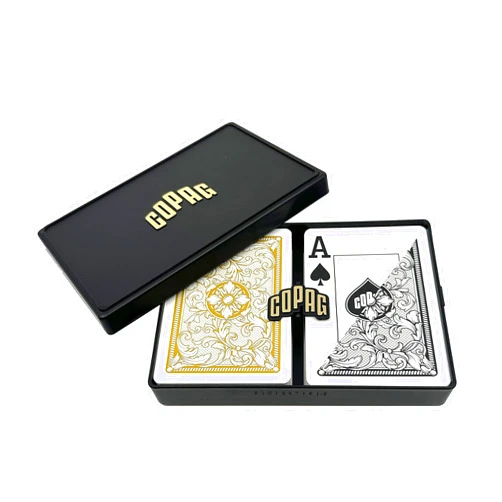 Copag Legacy Design 100% Plastic Playing Cards, Poker Size Jumbo Index Black/Gold Double Deck Set
