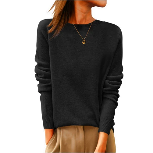 ANRABESS Womens 100% Wool Sweaters Crewneck Long Sleeve Work Business Casual Basic Sweater Tops 2025 Fall Outfits