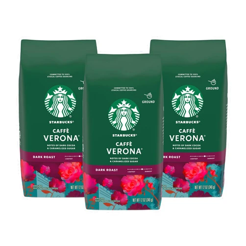 Starbucks Caffe Verona Coffee, Dark, Ground, 12-Ounce Bags (Pack of 3)