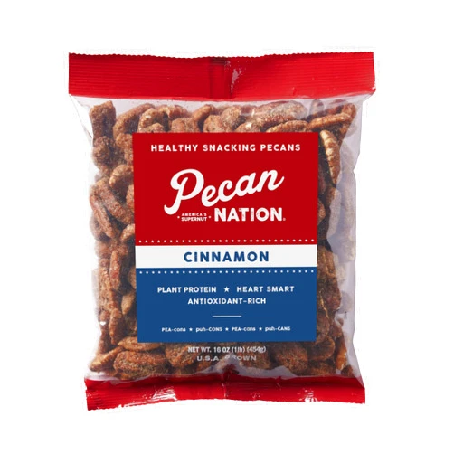 Pecan Nation Cinnamon Roasted Georgia Pecan Halves 16 oz., Natural, No preservatives, Antioxidant-Rich, Non-GMO, Healthy Snacking Pecans for Adults and Kids