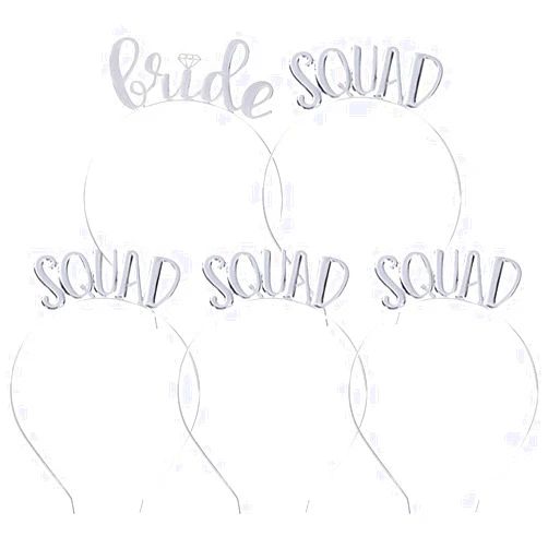 Juvale Bride and Squad Headbands, 5-Pack Bachelorette Tiara Acccessory for Bridal Party