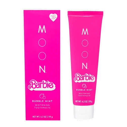 MOON Barbie™ x MOON Bubble Mint Whitening Toothpaste for Kids and Adults, Stain Removal, Fluoride-Free, Gentle on Senstive Teeth, Vegan, Fresh Breath, 4.2 Oz