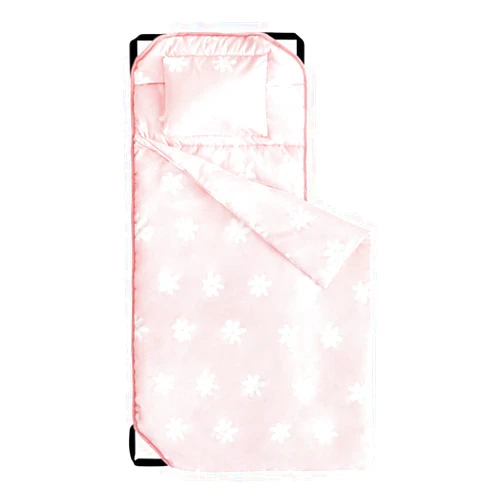 Wake In Cloud - Cot Nap Mat with Pillow and Blanket, for Toddler Kids Boys Girls in Daycare Kindergarten Preschool Pre K with Elastic Corner Straps, Floral Botanical Flowers, Pink White