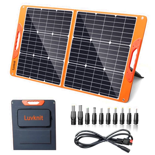 Luvknit 100 Watt Portable Solar Panel for Power Station, Foldable 100W Solar Panel for Camping Hiking Off-Grid Living, Monocrystalline Folding Panel Solar with 5V USB 18V DC Output