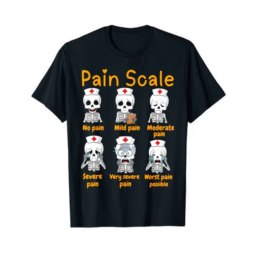 Funny Skeleton Pain Scale Trauma Nurse graphic Tee Pain Scale Cute Nurse Skeleton Halloween Trauma Funny Nurse T-Shirt