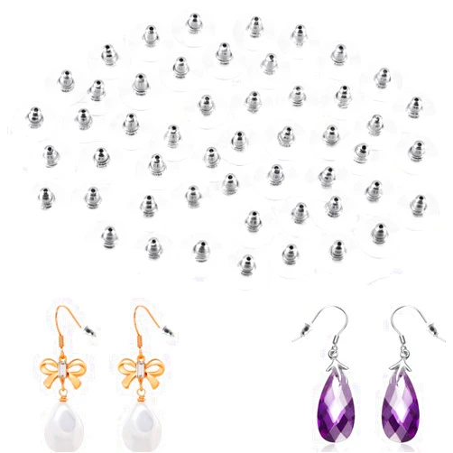 CCINEE 50 Pieces Bullet Clutch Earring Backs Disc Earring Backs with Pad for Earring Safety, Silver
