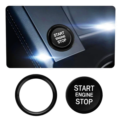 SOMUCH Car Push Start Button Cover - Aluminum Engine Start Stop Button Decoration with Ring, Automotive Ignition Button Cover Accessories, Compatible with Audi and Most Vehicles (Black)