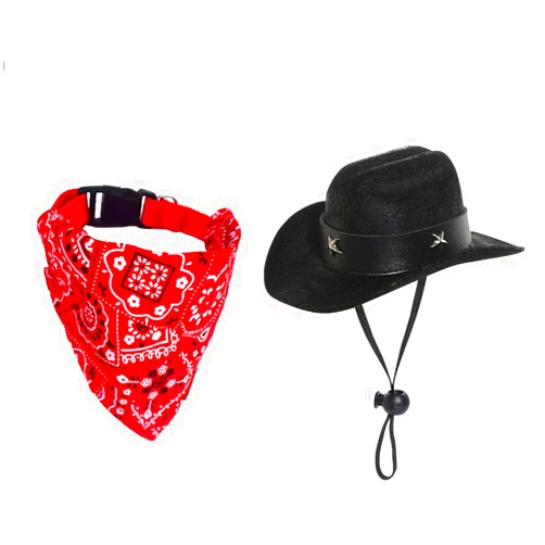 Encell Dog Cowboy Costume Mini Black Cowboy Hat Pet Bandana Halloween Costume for Cat Size L