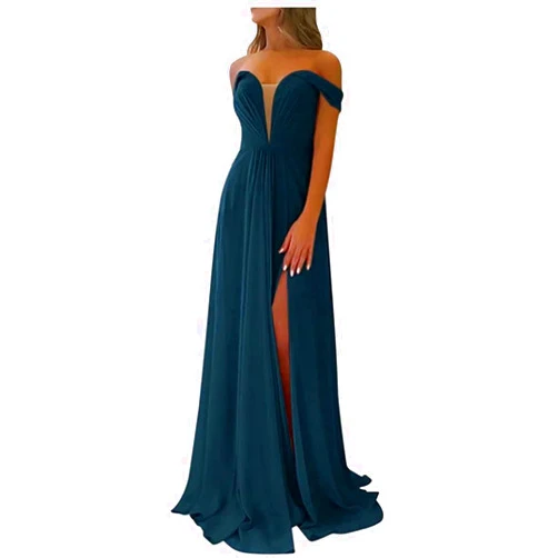 YRGERATON Women's Sleeveless Chiffon Bridesmaid Dresses Ruched Long Prom Party Evening Gowns Side Slit Wedding Party Dresses