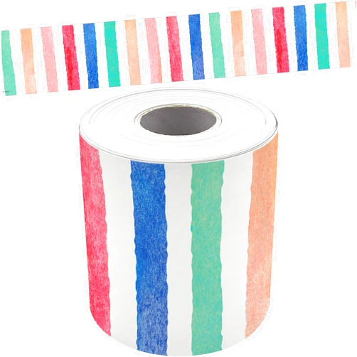 Teacher Created Resources Watercolor Stripes Straight Rolled Border Trim - 50ft - Decorate Bulletin Boards, Walls, Desks, Windows, Doors, Lockers, Schools, Classrooms, Homeschool & Offices
