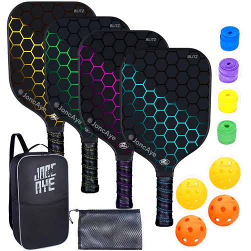 JoncAye Pickleball-Paddles-Set of 4 or 2 Rackets with Balls and Bag | USAPA Approved Pickle-Ball Equipment with Accessories | Fiberglass/Graphite Pickleball Racquet Set for Men, Women, Kids, Adults