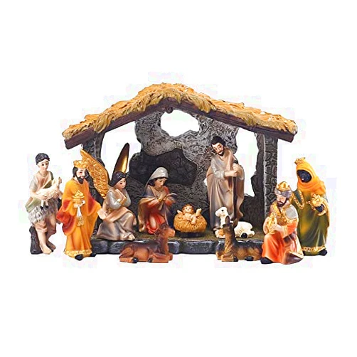 Meweo Nativity Set About 6.3 inches (16cm), a Total of 11 Pieces, Resin handicrafts, Tabletop Ornaments, Dark Gold, Suitable for Your Living Room, Office and car (Gold/8.07x2.56x6.10 inch)