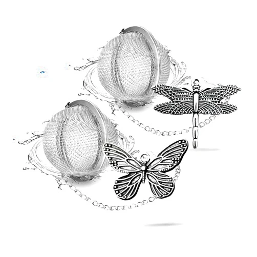 NSTaygate 2pcs Tea Infuser,Loose Leaf Tea Steeper Tea Strainer with Charm Handmade Dragonfly Butterfly Pendant Tea Ball Tea Filter Tea Infusers for Loose Tea