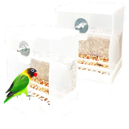 Tfwadmx No Mess Automatic Bird Feeders Cockatiel Food Dispenser Bowls Seed Container Parrot Dishes Parakeet Cage Accessories Birdfeeder with Divider for Canary Finch Conure Lovebirds 2Pcs