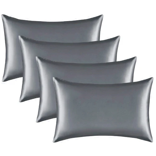 Juwenin Home Satin Silk Pillowcase for Hair and Skin, Black Pillow Cases Standard Size Set of 4 Pack Super Soft Pillow Case with Zipper Closure (Gray, Standard(4 Pack))
