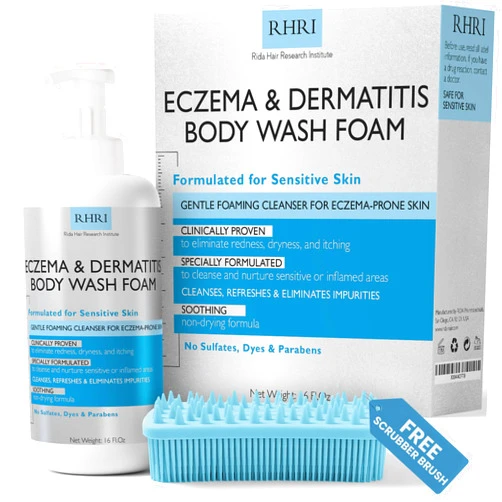 Terramed Just Think Comfort Eczema Body Wash Sensitive Skin | Eczema Treatment | Foaming Cleanser For Eczema Prone Skin | Soothes Dryness & Itching, Gentle On Dermatitis, Sulfate-Free With Free Scrubber Brush