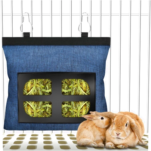 Tangtty Guinea Pig Hay Feeder,Bunny Hay Feeder Bag,Rabbit Hay Feeder,Rabbit Hanging Feeder Bag Sack Type Large Capacity Feeder Bag for Small Animals Hanging 4 Holes Hay Hanging Feeder Storage Bag (Blue)