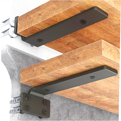 Goovilla Shelf Bracket, Heavy Duty Floating Shelf Brackets 8 inch Long, 6 Pack Brackets for Shelves, Black Coated Metal Wall Shelf Support Brackets with 1/5 Inch Thick and 160 lb. Load Capacity