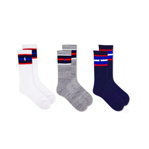 Ralph Lauren POLO Men's Americana Crew Socks, 3-Pack, Size LARGE