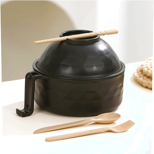 UUGLAM Microwave Ramen Noodle Soup Bowl Set with Chopsticks, Spoon and Fork, Dorm Room and Apartment Essentials, Black