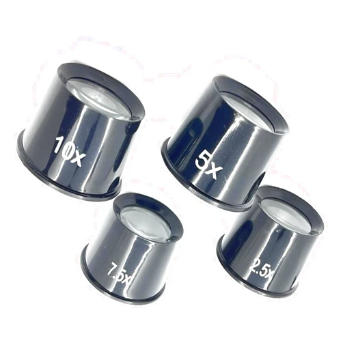 RELIBBA Plastic Eye Loupe Magnifier Set - 4-Piece Magnifying Glass for Watchmakers & Repair Work | Includes 2.5X, 5X, 7.5X, & 10X Loupes with Plastic Storage Box