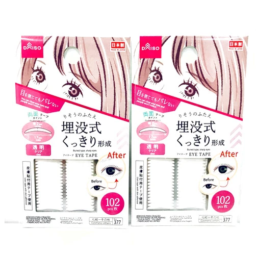 Daiso Japan，Double Folded Eyelid Tape | 102 pcs | Double Sided Point (Set of 2)