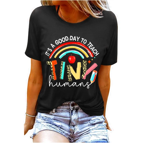 Teaaha Teacher Gifts Shirt for Women's Teacher Tshirts It's a Good Day to Teach Letter Print Rainbow Graphic Tee Casual Tops