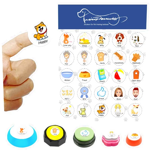 BOSKEY Pet Training Button Stickers, Creative DIY, Dog Emotional Expression Stickers, Let Your pet say What it Wants to do, with 25 Actions (Buttons not Included) (Colorful)