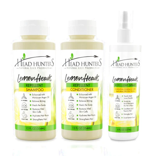 Head Hunters Natural Lice Products Head Hunters - Lemon Heads Lice Prevention Shampoo, Conditioner & Repellent Spray - Daily Lice Free Hair Products for Kids & Adults