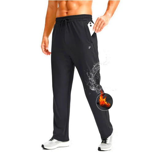 Pudolla Men's Fleece Lined Sweatpants with Zipper Pockets Winter Warm Water Resistant Athletic Pants for Workout Running