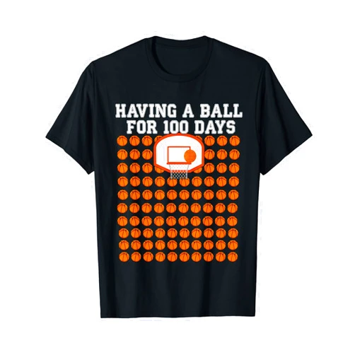 Funny Happy 100 Days Of School 2021 Basketball Basketball Boys- Having A Ball For 100 Days Happy 100th Day T-Shirt