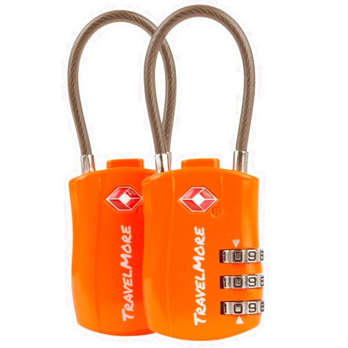 TravelMore 2 Pack TSA Approved Travel Combination Cable Luggage Locks for Suitcases & Backpacks - Orange