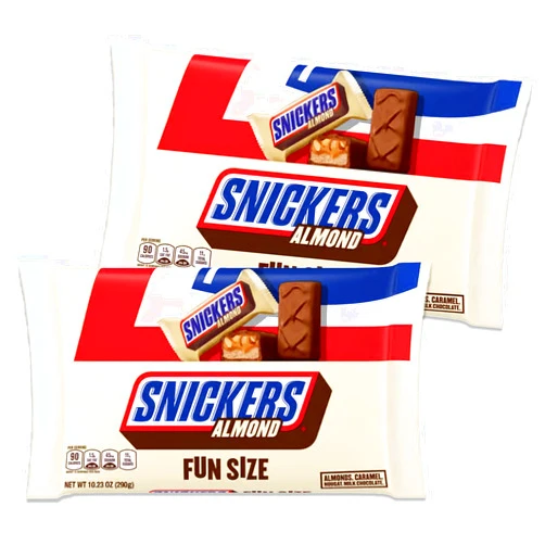 Snackivore Almond Snickers Fun Size Candy Bars Bulk 2 x 10oz Bags. Almond Snickers Candy Bars, Snickers Bulk, Snickers Bars, Snickers Almond, Snicker