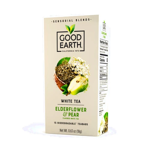 Good Earth Tea Co. Good Earth Sensorial Blend All Natural Elderflower & Pear White Tea, 15 Count Tea Bags (Pack of 5)