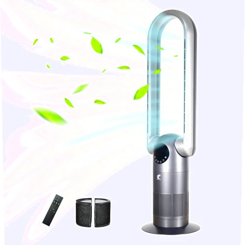 Ocean Loong Bladeless Tower Fan with Air Purifier - 120° Oscillating - Quiet Cooling Fan for Bedroom Home Office - 9 Speeds - 9Hs Timer - Remote Control - 39inch AC68P Grey