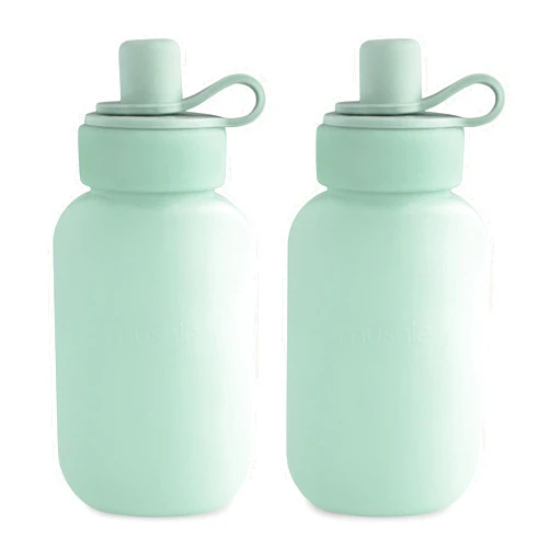 mushie Silicone Puree Pouch 2-Pack | 5 oz Reusable Baby Food Pouches (Cambridge Blue)