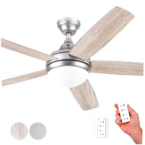 Prominence Home Ashby, 52 Inch Contemporary Indoor LED Ceiling Fan with Light and Remote Control, Three Mounting Options, Dual Finish Blades, Reversible Motor - 51630-01 (Pewter)