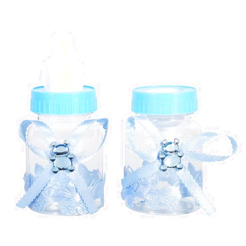 HERCHR 50Pcs Feeder Style Candy Bottle for Baby Shower, Mini Party Favors Fillable Candy Gift Box for Boy Girl Newborn Infant Baptism Christening Birthday Party Decoration(Blue)