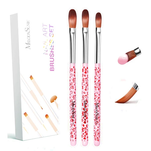 MelodySusie 3Pcs Acrylic Nail Brush Set, Size 8/10/14 Professional Nail Brushes for Acrylic Application Acrylic Powder Nail Art Extension and 3D Nail Carving for DIY Home Salon Nail Art Tool Pink