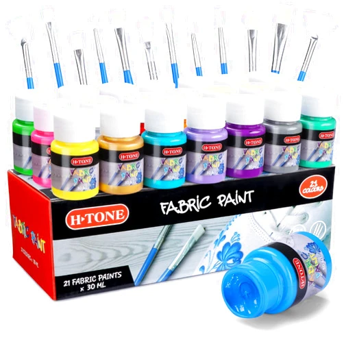 H-TONE Professional Grade Permanent Fabric Paint Set，Hign Quality Set of 21 Colors(30ml Each) Waterproof tshirt Shoe Paint Kit for Cloth Textile fabric