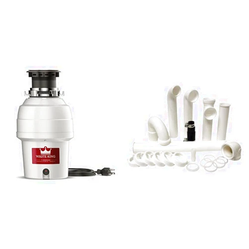 Waste King L-3200 Garbage Disposal with Power Cord, 3/4 HP, Gray & PF WaterWorks PF0989 Garbage Disposal Installation Kit, White